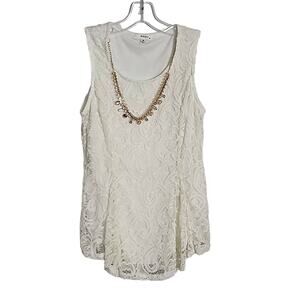 Mauve Gold-Colored Necklace Sleeveless Blouse, Lace Overlay, Med